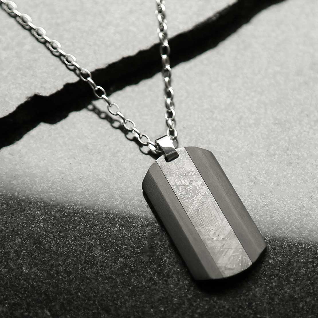 Meteorite And Carbon Fibre Dog Tag Necklace