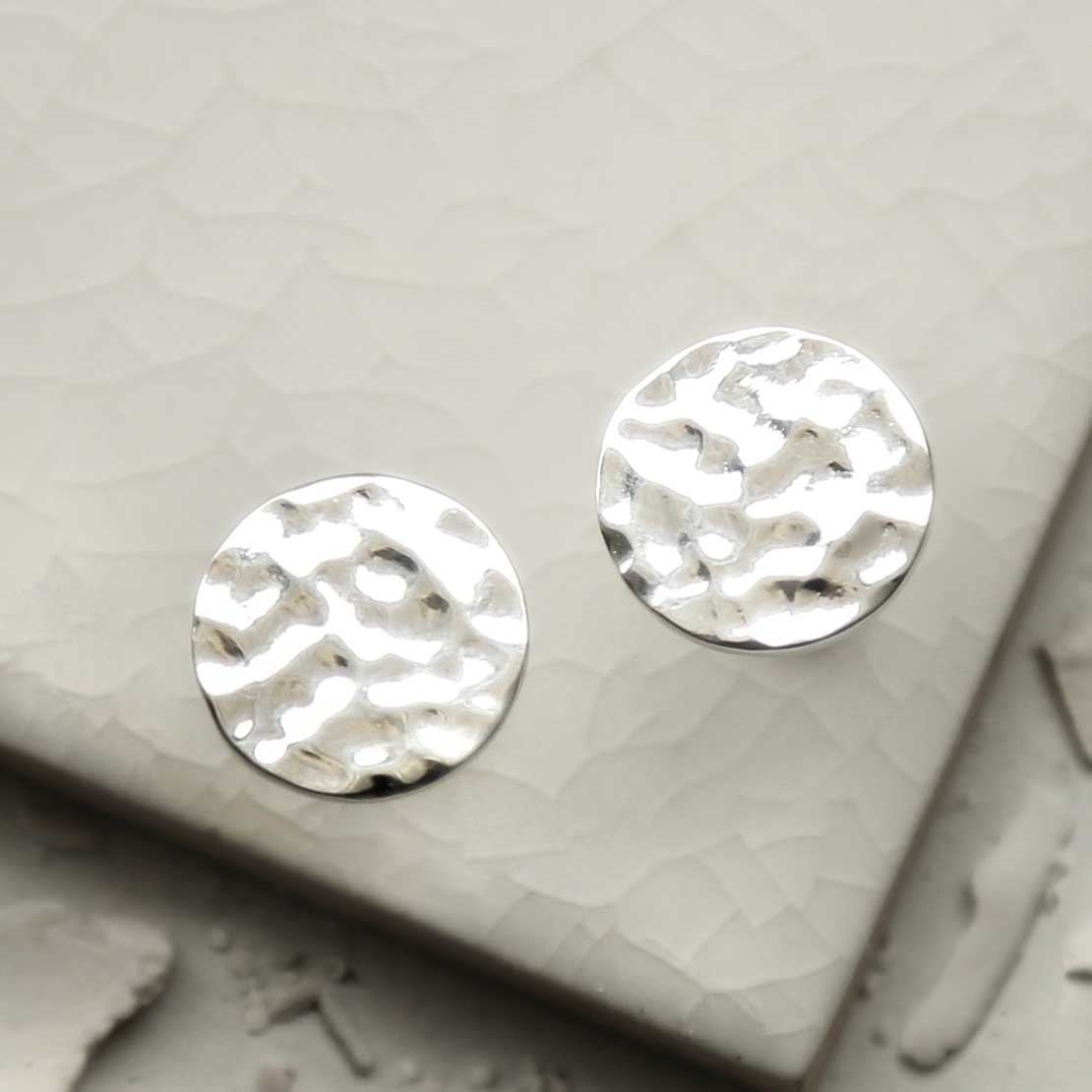 Sterling Silver Hammered Disc Studs