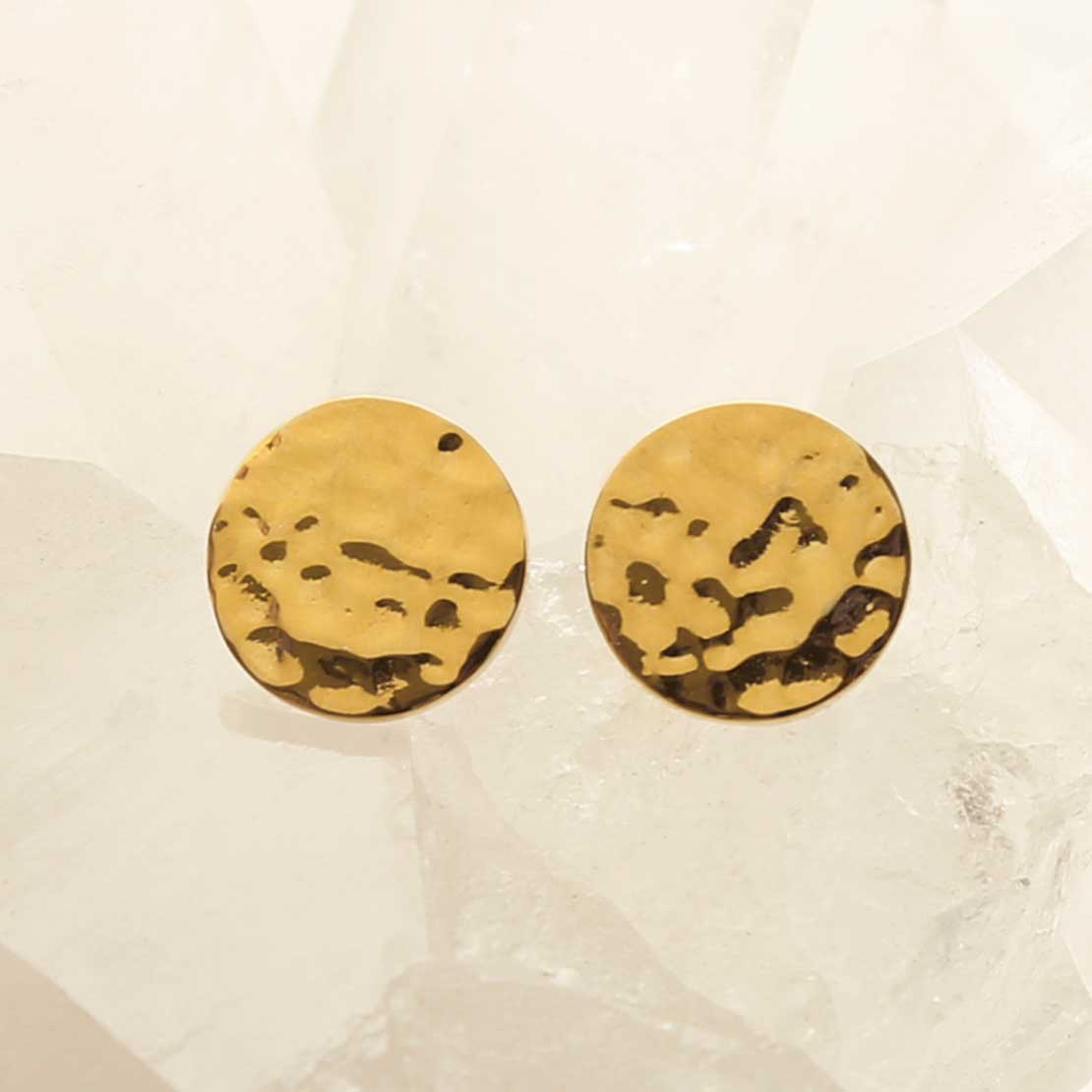 Gold Plated Silver Hammered Disc Studs