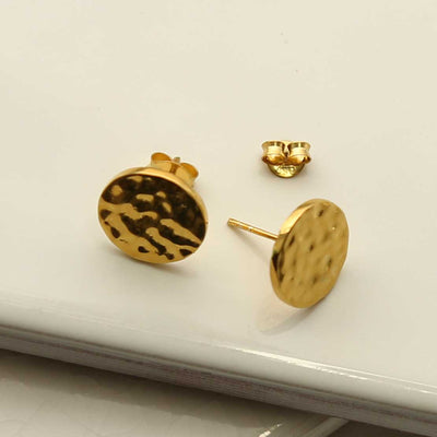 MS1222G GOLD PLATED SILVER HAMMERED DISC STUDS 2