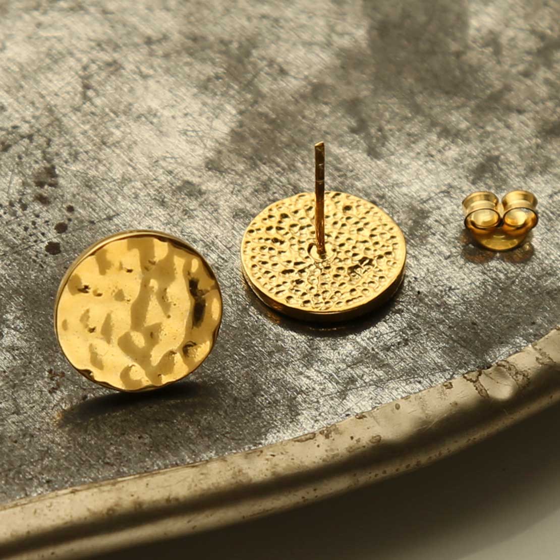 Gold Plated Silver Hammered Disc Studs