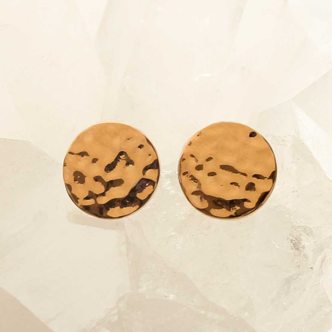 Rose Gold Plated Silver Hammered Disc Studs