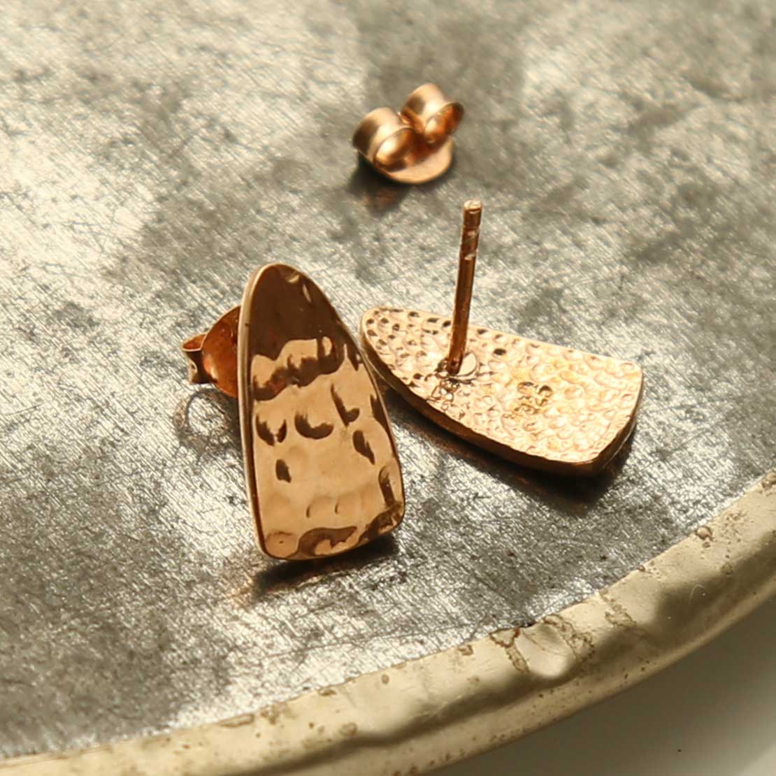 Rose Gold Plated Silver Hammered Slice Studs