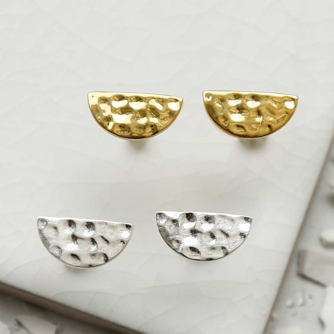 Gold Plated Silver Hammered Half Studs
