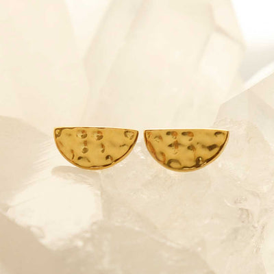 MS1225G GOLD PLATED SILVER HAMMERED HALF STUDS 3
