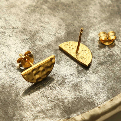 MS1225G GOLD PLATED SILVER HAMMERED HALF STUDS 4