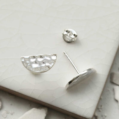 MS1225S STERLING SILVER HAMMERED HALF STUDS 1