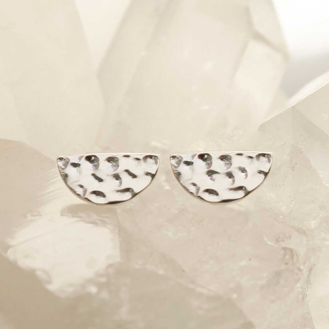 Sterling Silver Hammered Half Studs