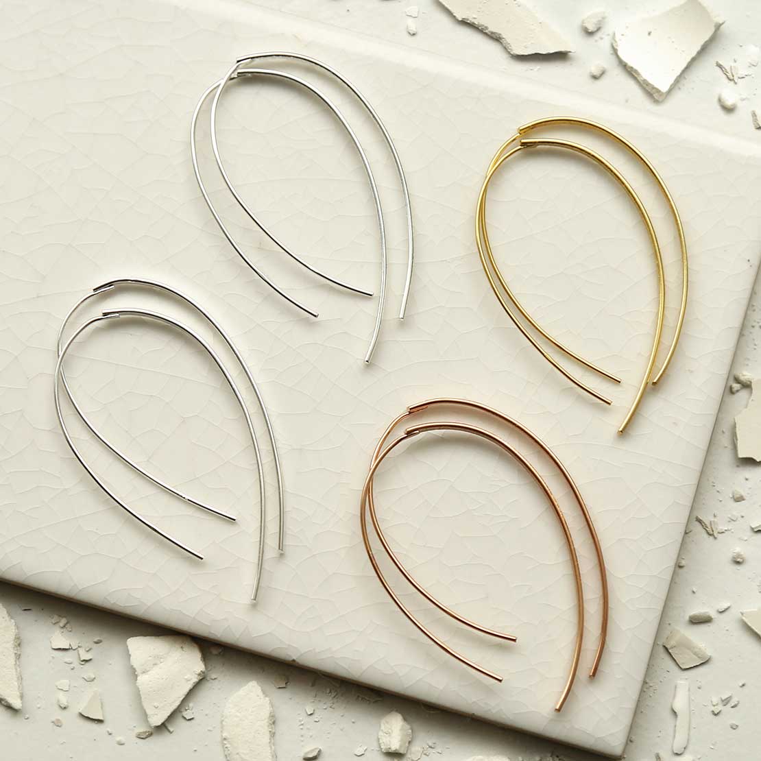 Rose Gold Plated Silver Oval Threader Earrings