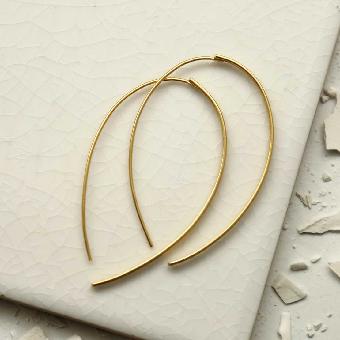 Gold Plated Silver Oval Threader Earrings