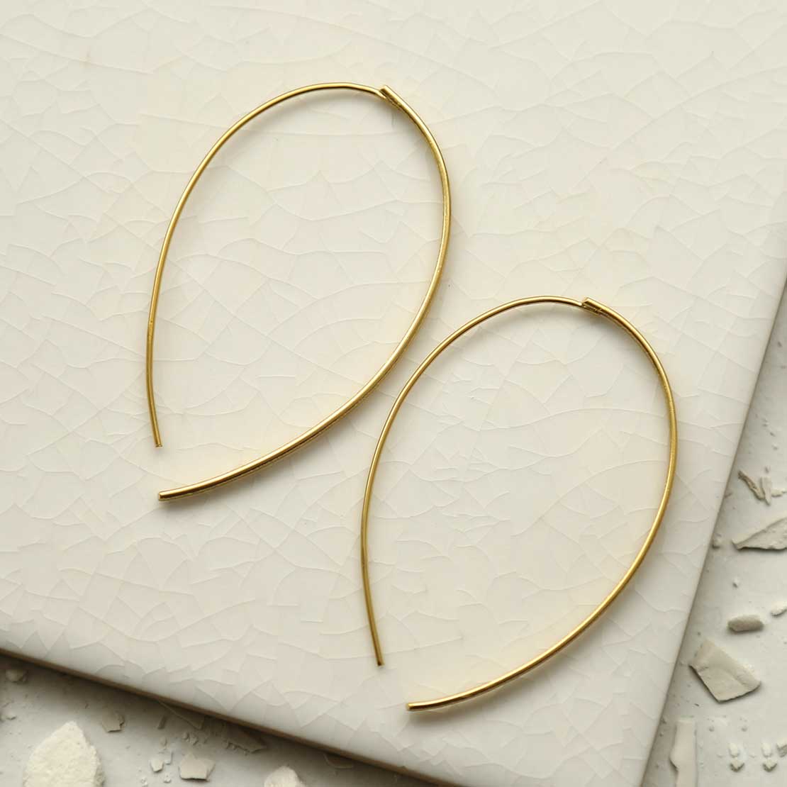 Gold Plated Silver Oval Threader Earrings