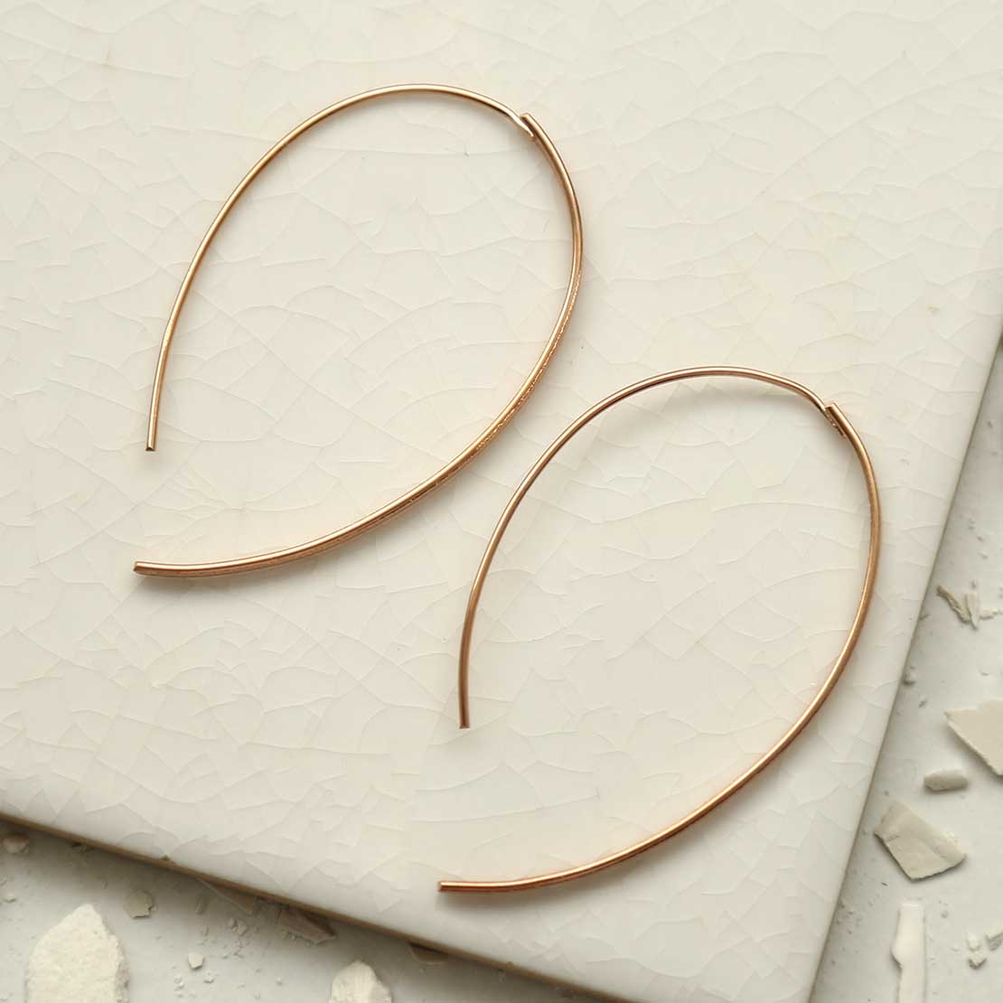 Rose Gold Plated Silver Oval Threader Earrings