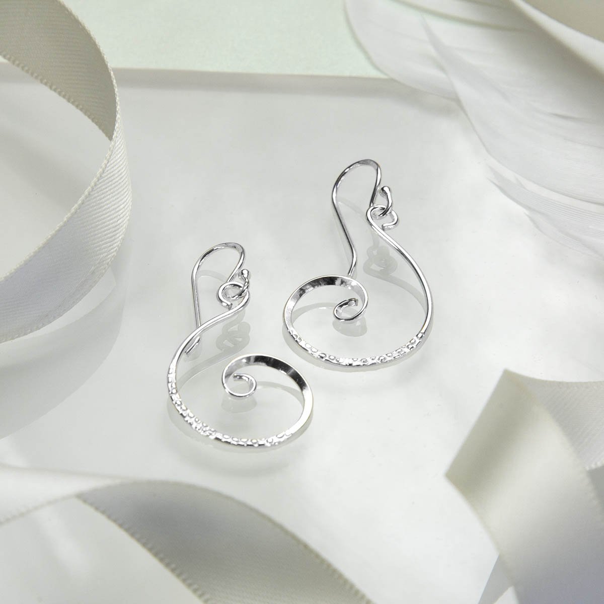 Sterling Silver Dangly Textured Curl Earrings
