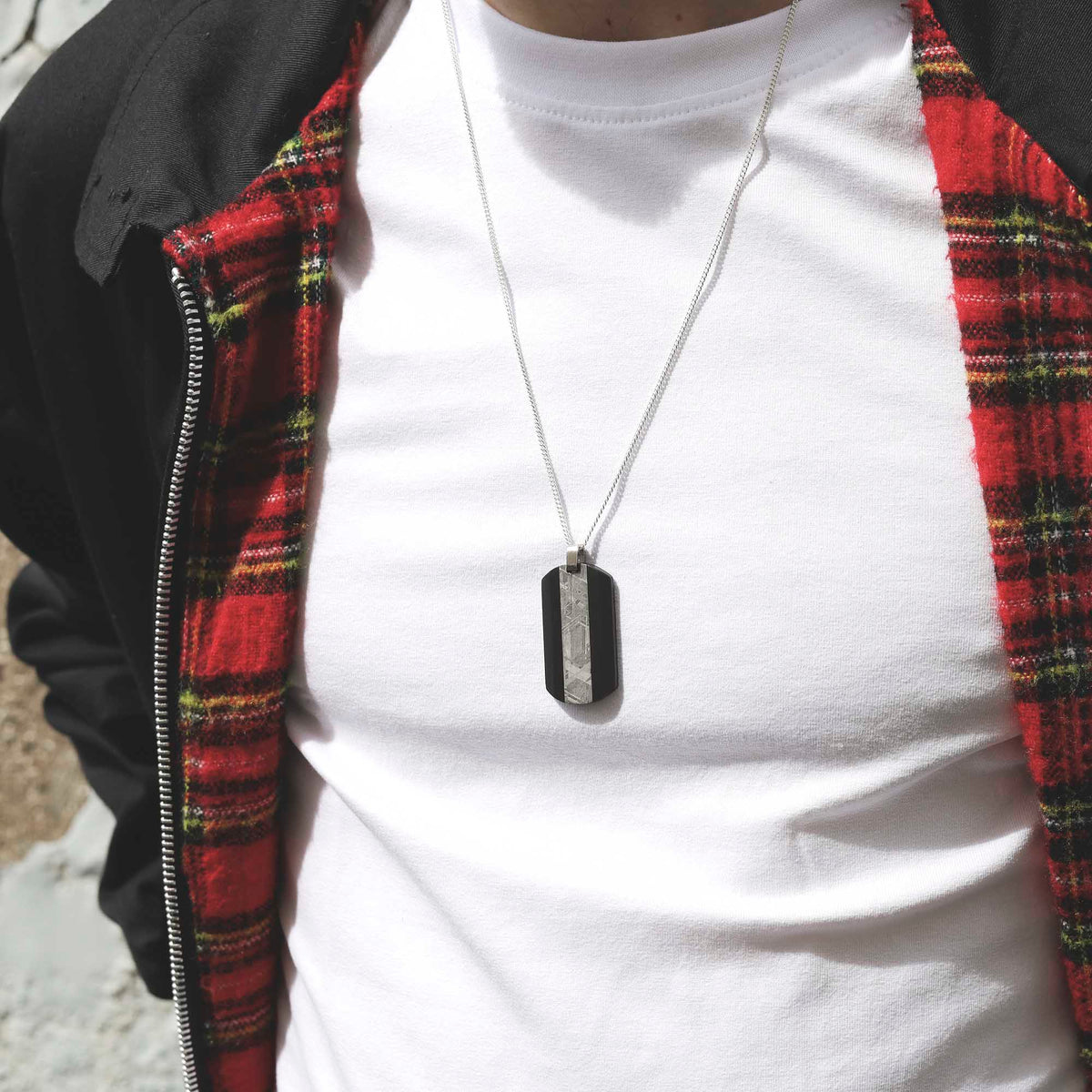 Meteorite And Carbon Fibre Dog Tag Necklace