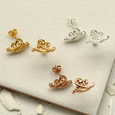 MS1235 STERLING SILVER OCEAN WAVE STUD EARRINGS GROUP SHOT 2