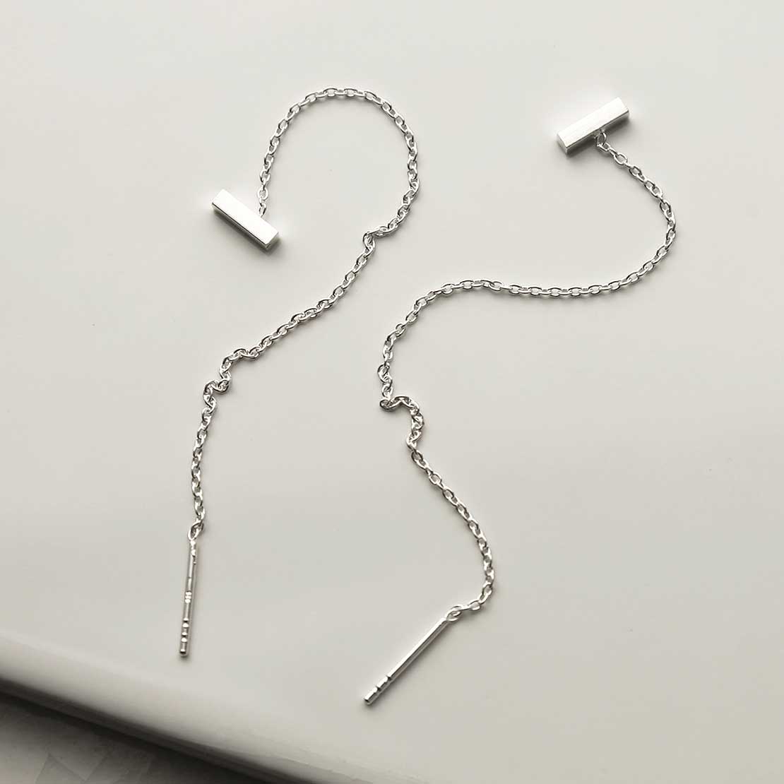 Sterling Silver Tiny Bar Chain Threaders