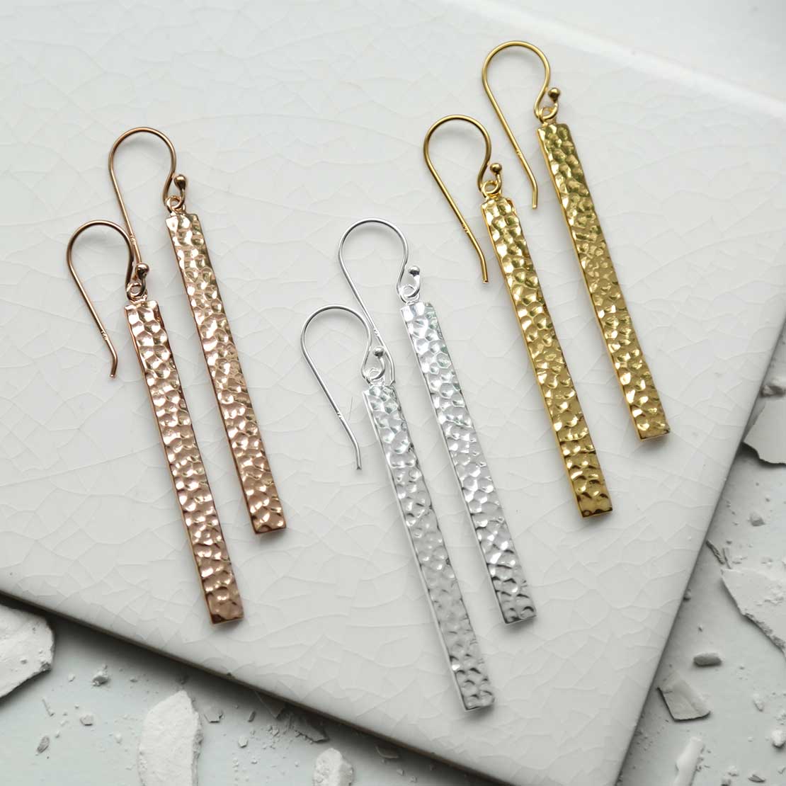 Sterling Silver Hammered Bar Earrings
