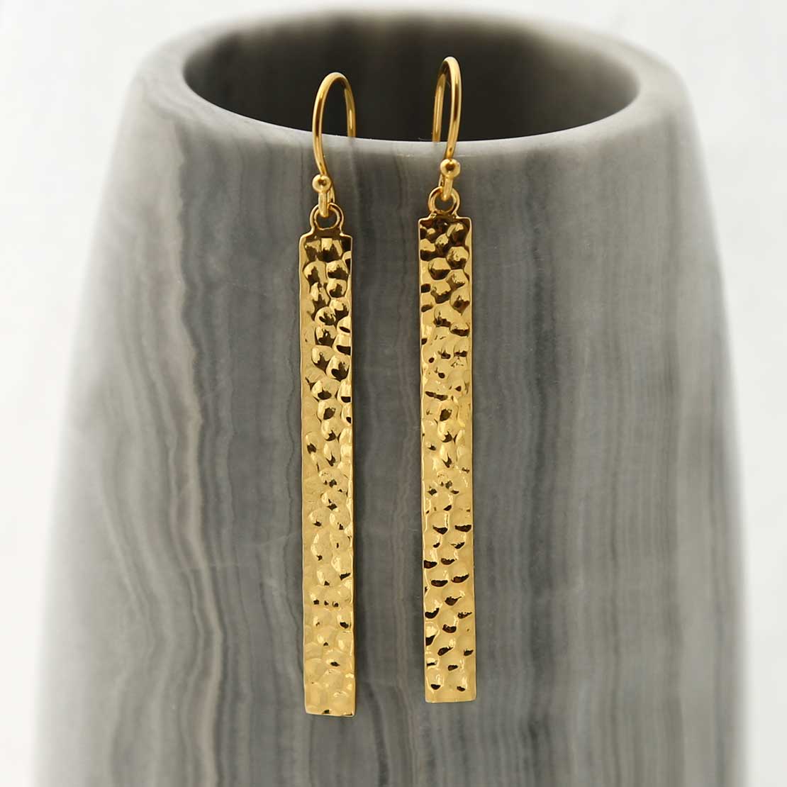 Gold Plated Silver Hammered Bar Earrings