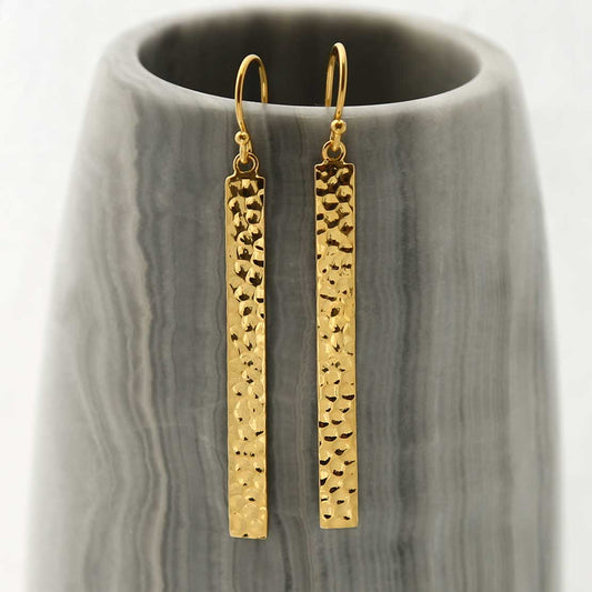 MS1229G GOLD PLATED SILVER HAMMERED BAR EARRINGS 3