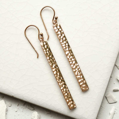 MS1229RG ROSE GOLD PLATED SILVER HAMMERED BAR EARRINGS 1