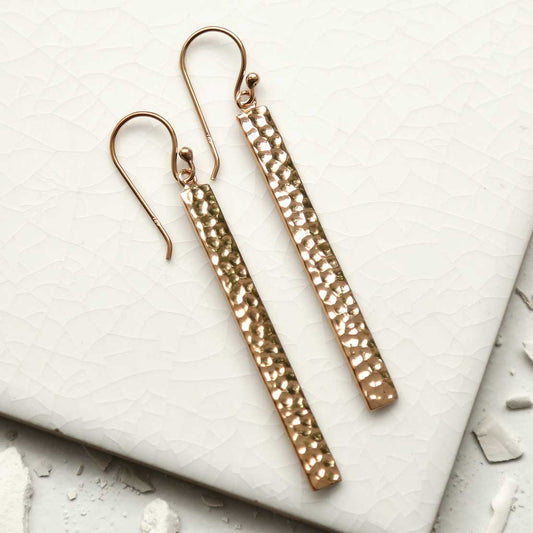 MS1229RG ROSE GOLD PLATED SILVER HAMMERED BAR EARRINGS 1