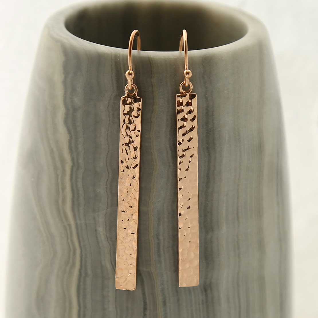 Rose Gold Plated Silver Hammered Bar Earrings