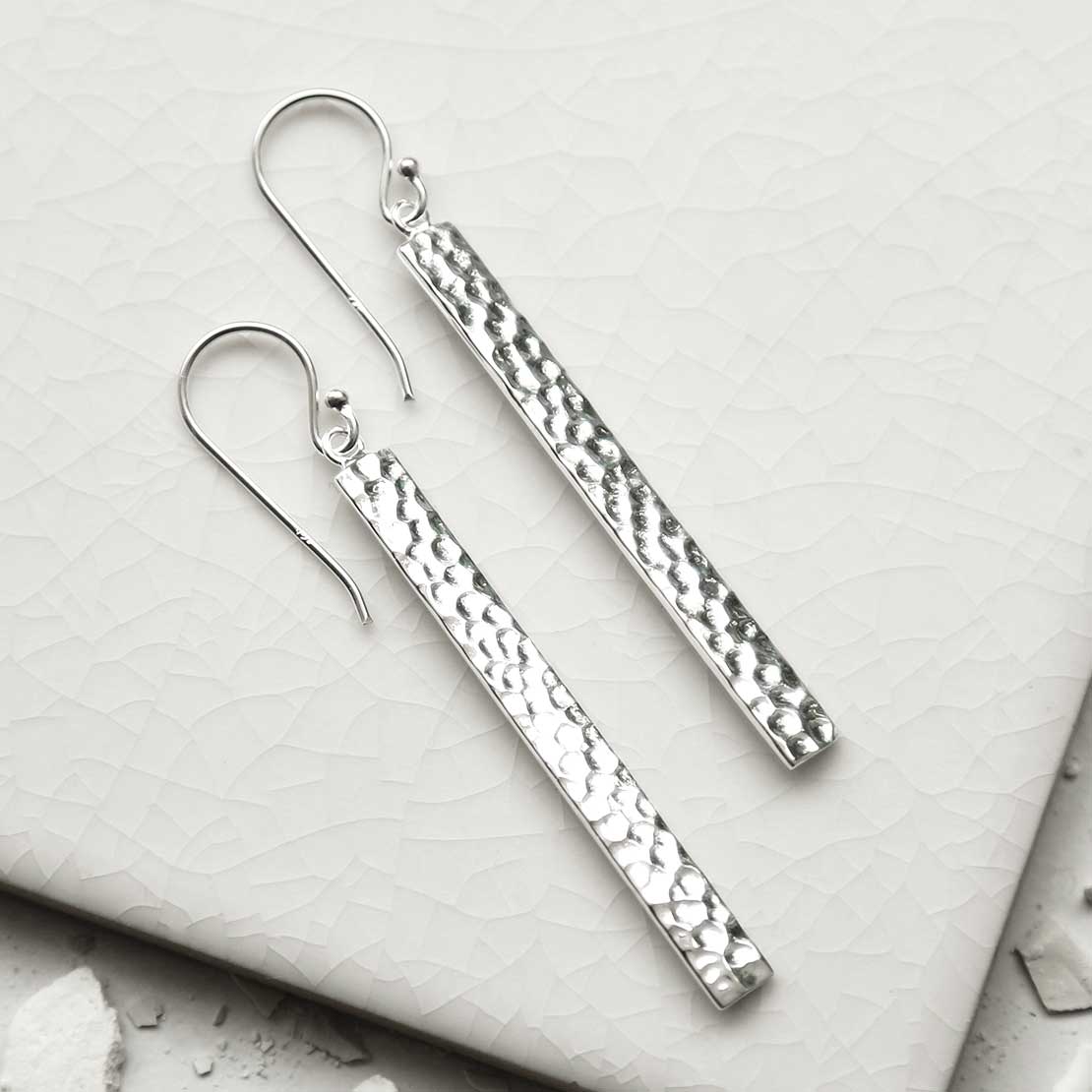 Sterling Silver Hammered Bar Earrings