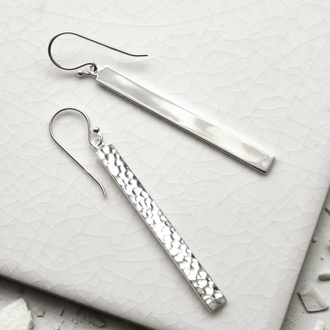 Sterling Silver Hammered Bar Earrings