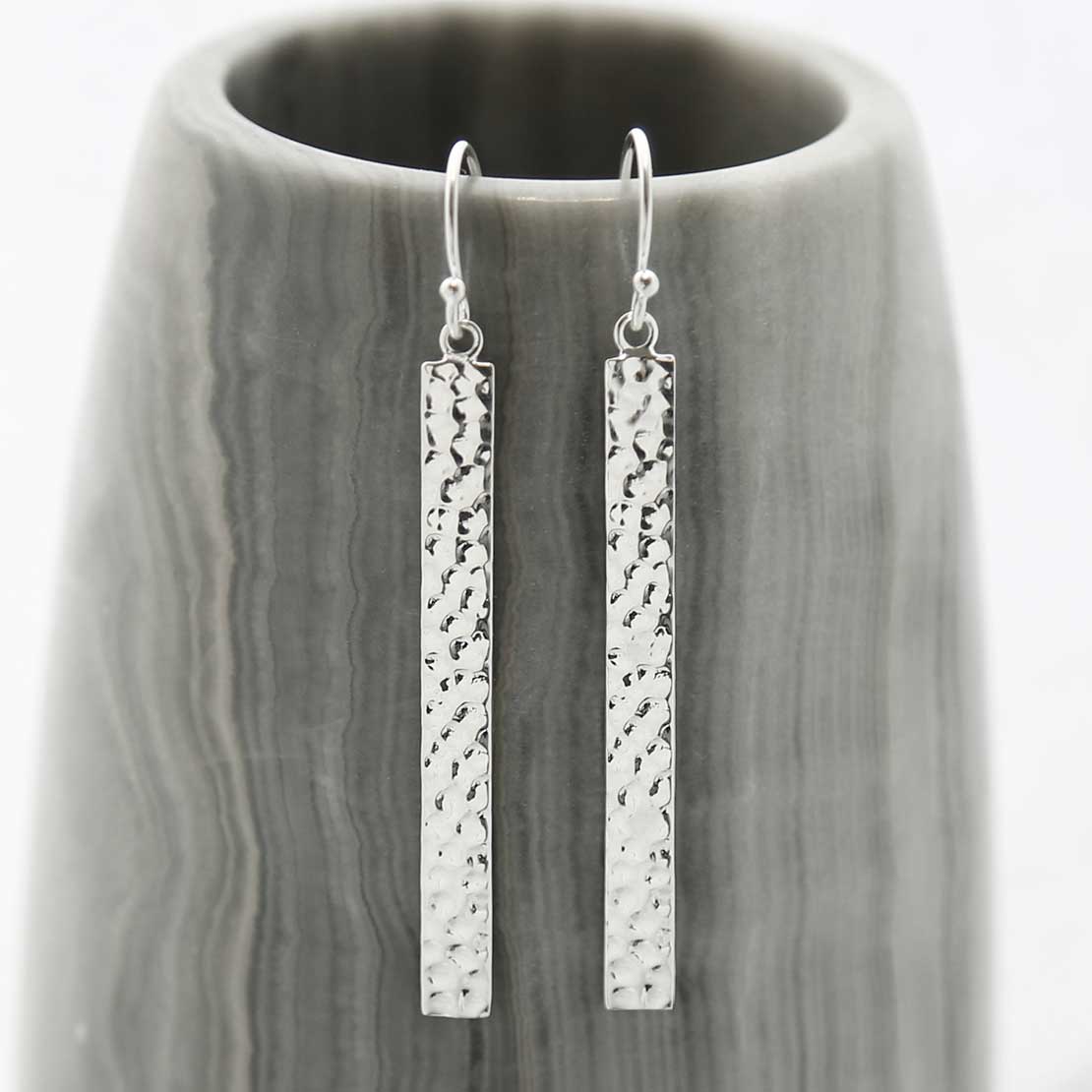 Sterling Silver Hammered Bar Earrings