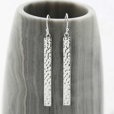 MS1229S STERLING SILVER HAMMERED BAR EARRINGS 3
