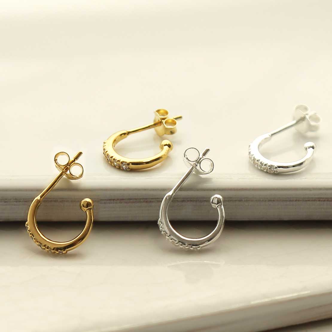 Sterling Silver Cubic Zirconia Hoop Studs