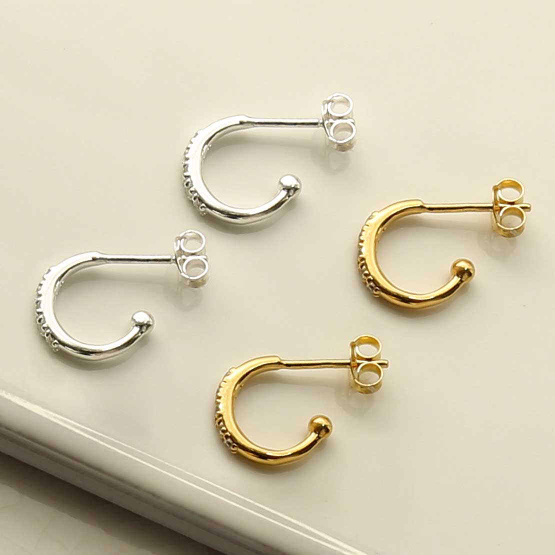 Sterling Silver Cubic Zirconia Hoop Studs