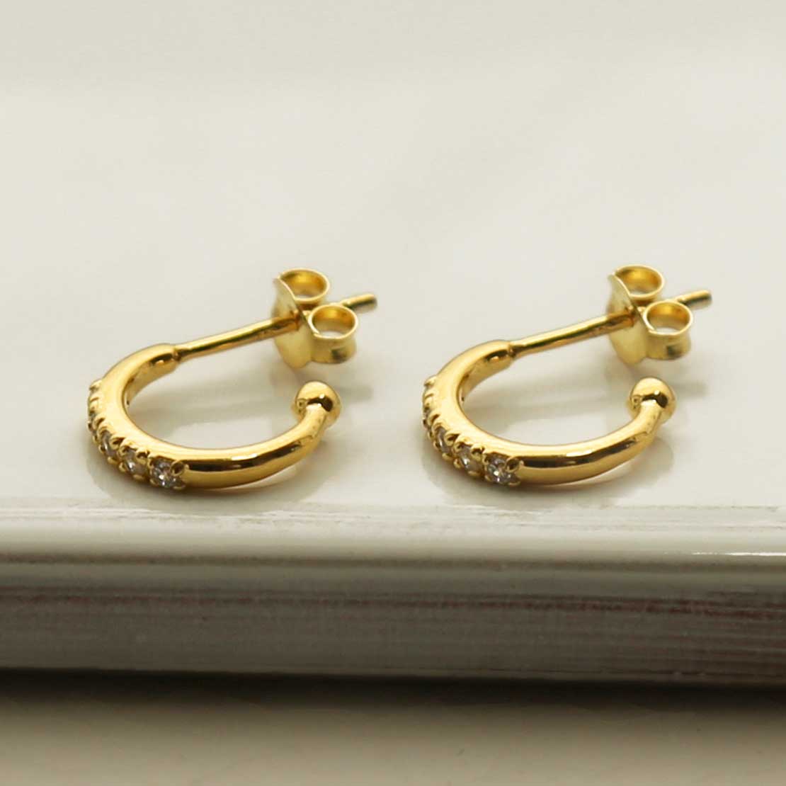 Gold Plated Silver Cubic Zirconia Hoop Studs