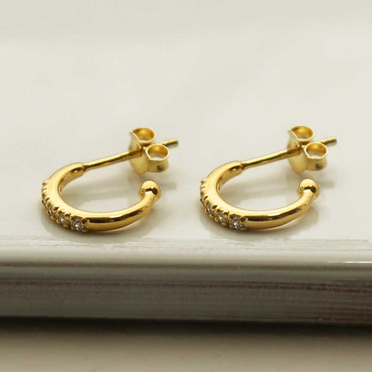 MS1230G GOLD PLATED SILVER CUBIC ZIRCONIA HOOP STUDS 1
