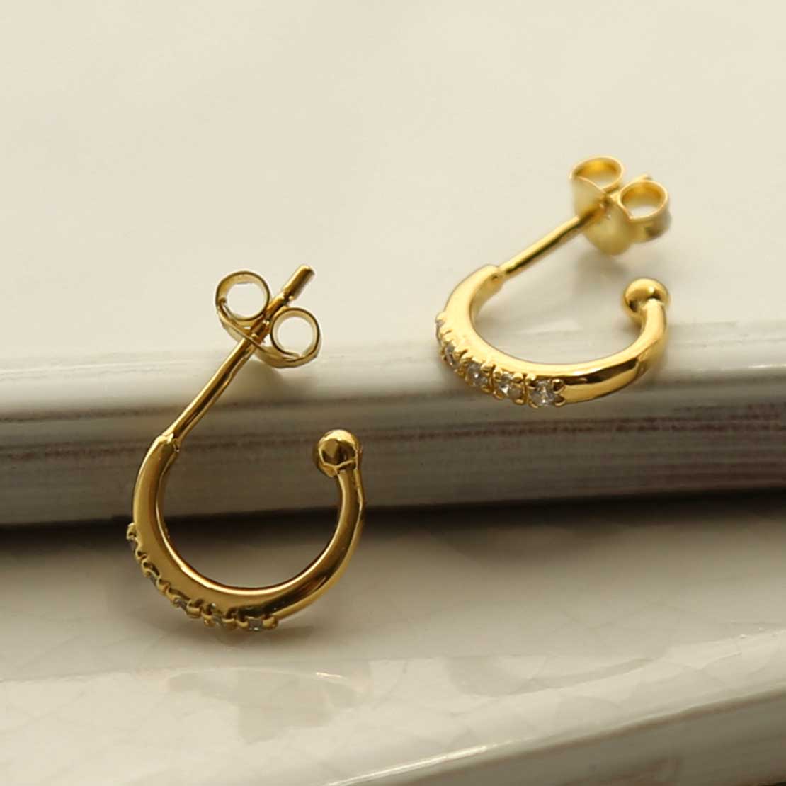 Gold Plated Silver Cubic Zirconia Hoop Studs
