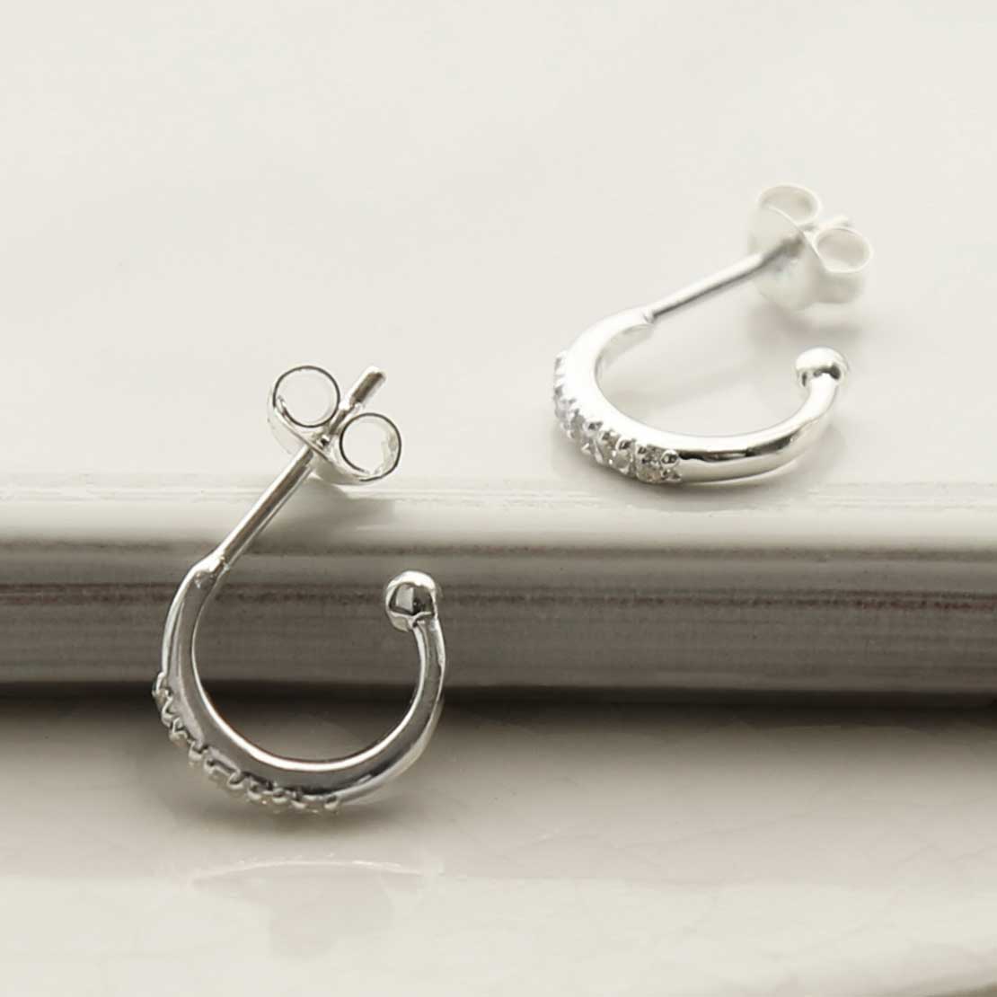 Sterling Silver Cubic Zirconia Hoop Studs