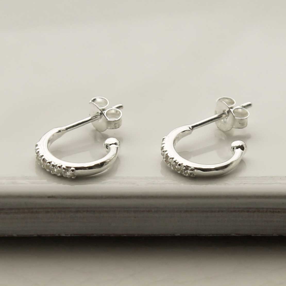 Sterling Silver Cubic Zirconia Hoop Studs