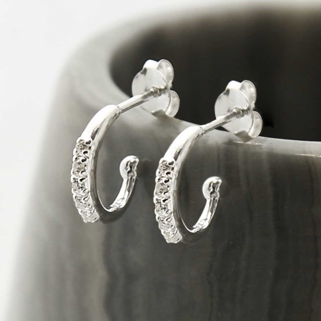 Sterling Silver Cubic Zirconia Hoop Studs