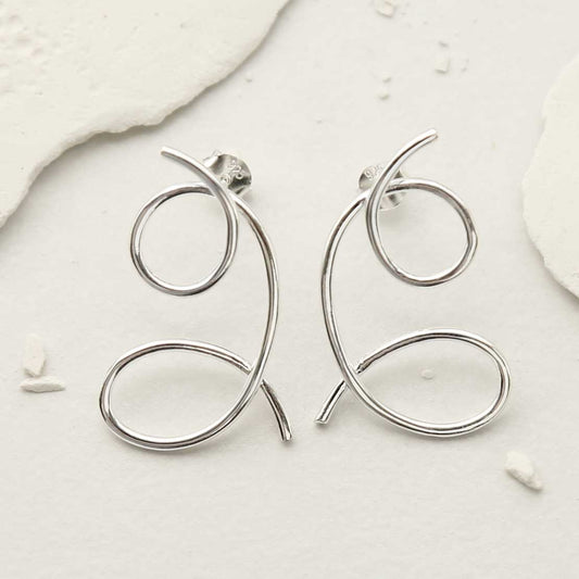 MS1236S STERLING SILVER DOUBLE LOOP STUD EARRINGS 3