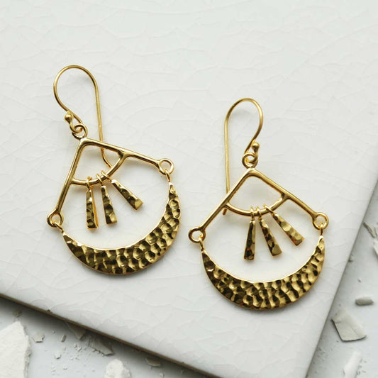 MS1241G GOLD PLATED STERLING SILVER MAYAN DANGLY EARRINGS 1