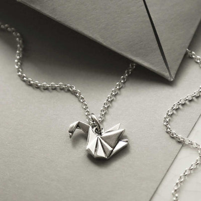 MZA042 STERLING SILVER POLISHED ORIGAMI SWAN NECKLACE 4