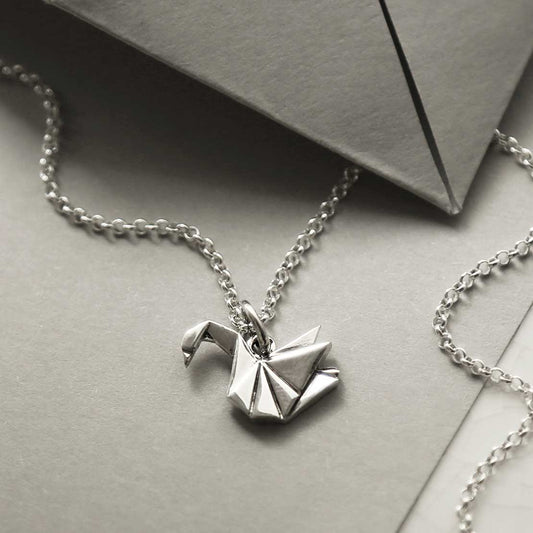 MZA042 STERLING SILVER POLISHED ORIGAMI SWAN NECKLACE 4