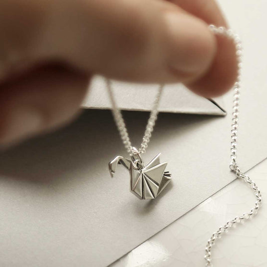 MZA042 STERLING SILVER POLISHED ORIGAMI SWAN NECKLACE 1