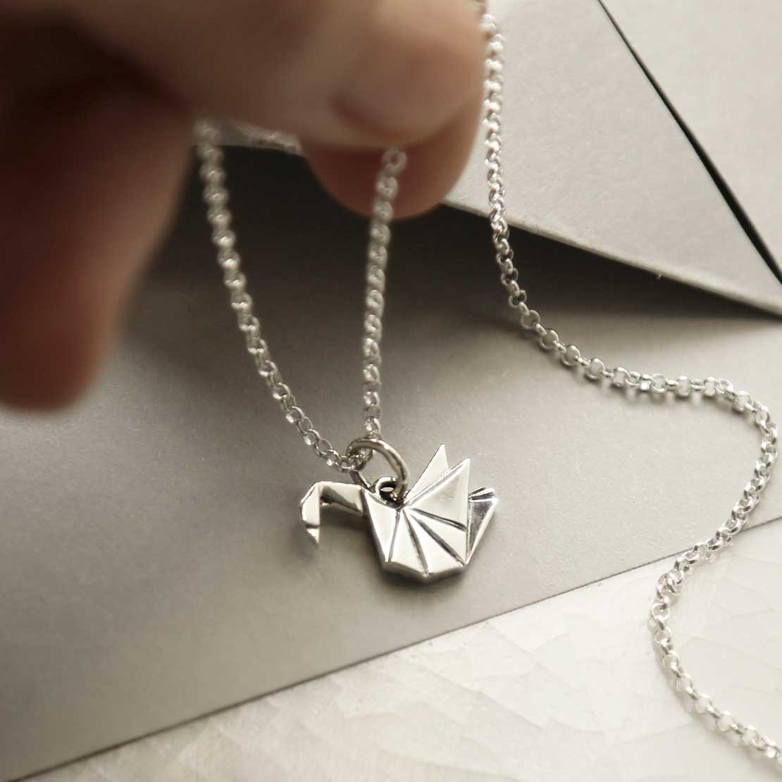 Sterling Silver Polished Origami Swan Necklace