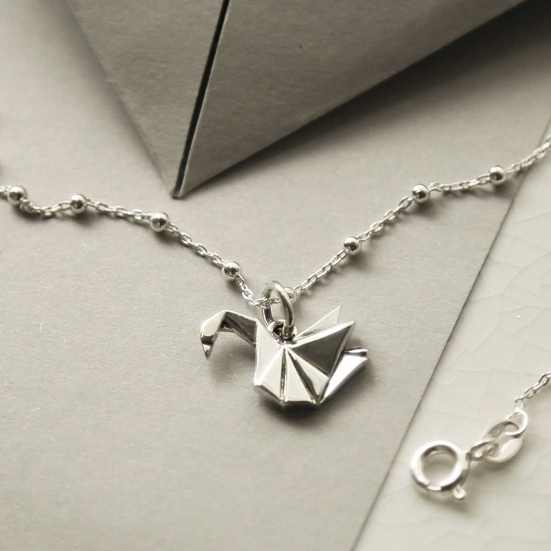 Sterling Silver Polished Origami Swan Necklace