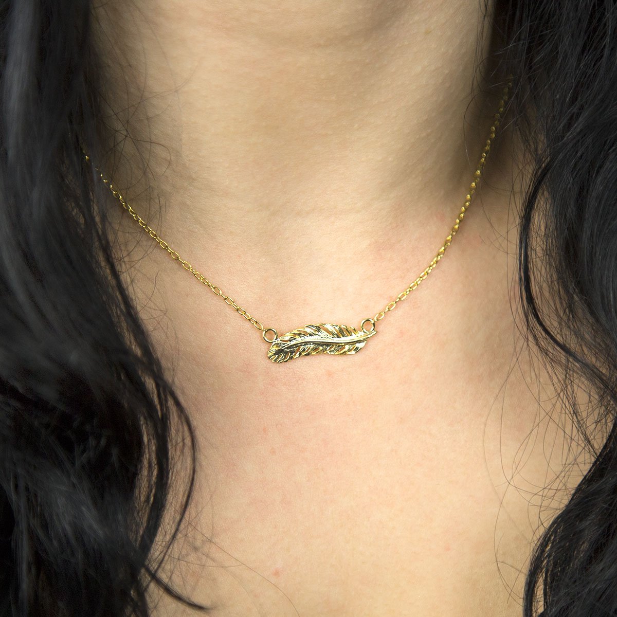 Gold Plated Sterling Silver Feather Necklace