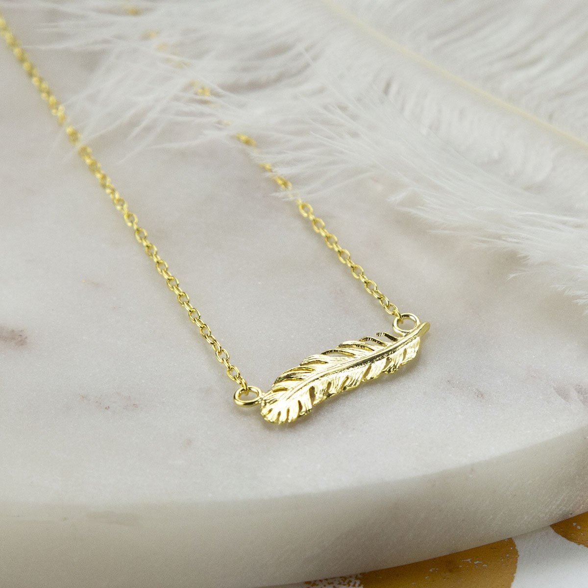 Gold Plated Sterling Silver Feather Necklace