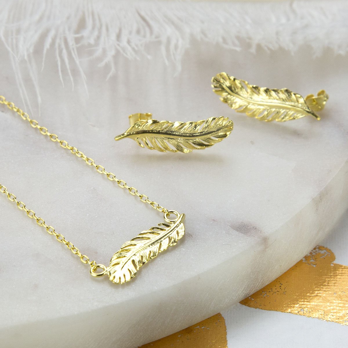 Gold Plated Sterling Silver Feather Necklace