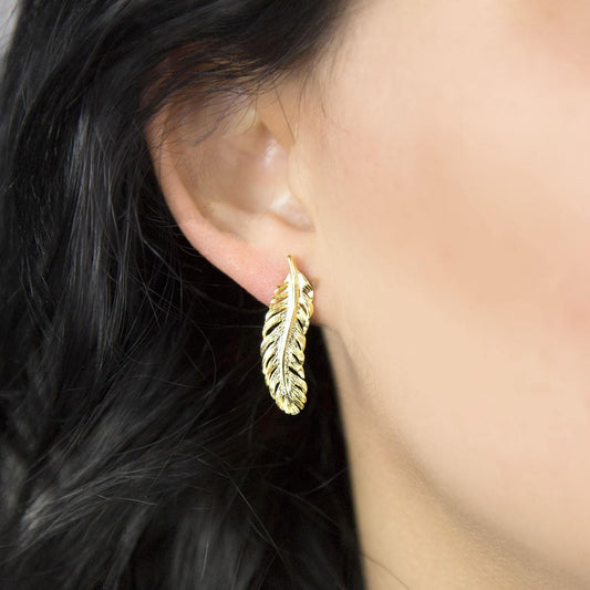 MB144G GOLDPLATEDSTERLINGSILVERFEATHERSTUDEARRINGS 001