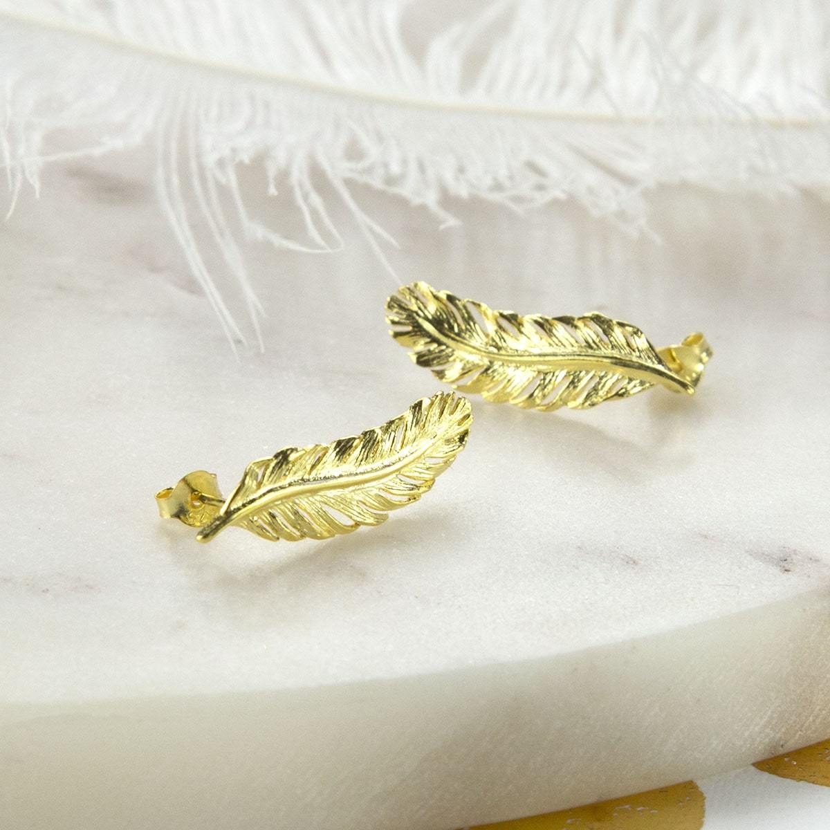 Gold Plated Sterling Silver Feather Stud Earrings